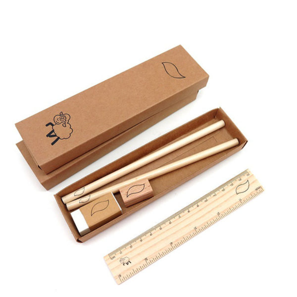 5件环保文具套装铅笔橡皮擦尺子